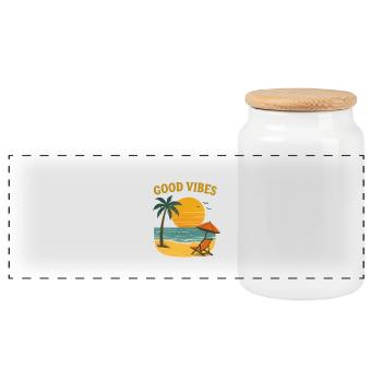 Motif de plage de coucher de soleil - Boîte à biscuits avec couvercle en bois - blanc - Devant