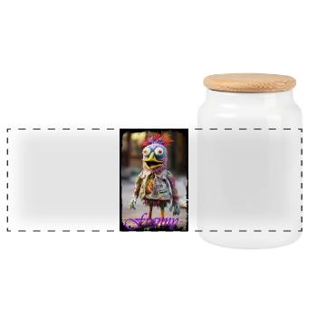 Bunter Puppenmonster mit witzigem Design - Panorama Keksdose mit Holzdeckel - Weiß - Vorne