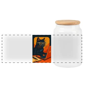 Technisch versierte Katze mit Brille, liebe Katzen - Panorama Keksdose mit Holzdeckel - Weiß - Vorne