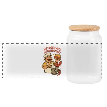 Leidenschaftlicher Metzger mit Humor - Panorama Keksdose mit Holzdeckel - Weiß - Vorne