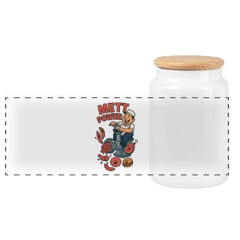 Humorvolle Fleisch Humor Illustration - Panorama Keksdose mit Holzdeckel - Weiß - Vorne