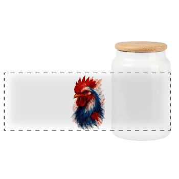 French Rooster (Tricolor) - Panoramic Cookie Jar with Wooden Lid - white - Front