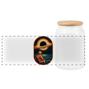 Cosmic Explorer Astronaut Artwork - Panoramic Cookie Jar with Wooden Lid - white - Front
