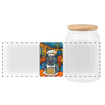 Illustration de chat cuisinier, j'adore cuisiner avec des chats - Boîte à biscuits avec couvercle en bois - blanc - Devant