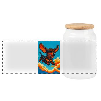 Illustration vibrante d'un teckel volant - Boîte à biscuits avec couvercle en bois - blanc - Devant