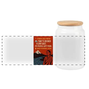 FLOW EAST - Tibet Wealth and Social Justice - Panoramic Cookie Jar with Wooden Lid - white - Front