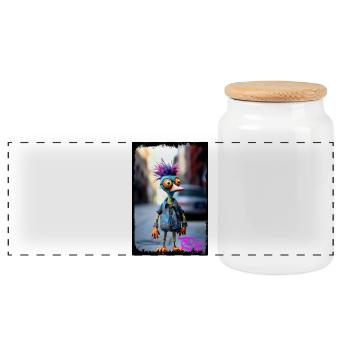 Colorful Doll Monster Character Print Doll - Panoramic Cookie Jar with Wooden Lid - white - Front