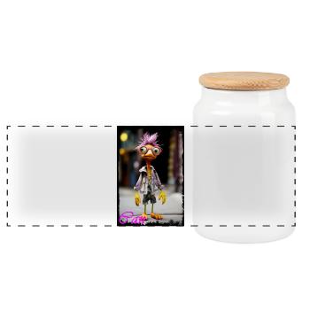 Motif oiseau punk coloré pour poupée enfant - Boîte à biscuits avec couvercle en bois - blanc - Devant