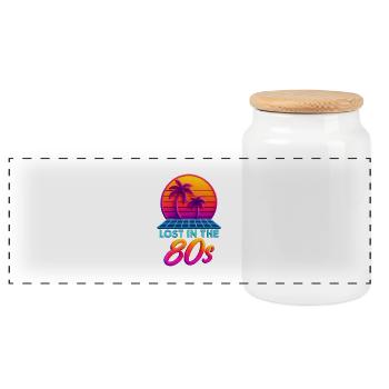 Neon 80er Retro Sonnenuntergang - Panorama Keksdose mit Holzdeckel - Weiß - Vorne
