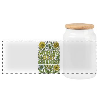 World's Best Granny Floral Tribute - Panoramic Cookie Jar with Wooden Lid - white - Front
