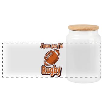 Humorous Rugby Design with Ball - Panoramic Cookie Jar with Wooden Lid - white - Front