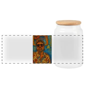 Vibrant Oil Artistic Portrait - Panoramic Cookie Jar with Wooden Lid - white - Front