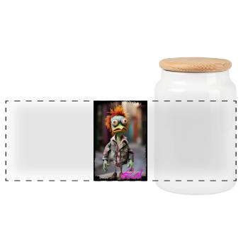 Poupée de personnage de canard expressif et burlesque punk - Boîte à biscuits avec couvercle en bois - blanc - Devant