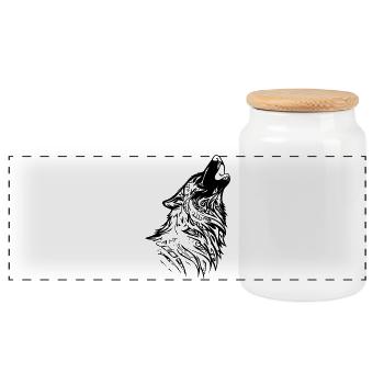 Nordic Wolf Tribal Tattoo - Panoramic Cookie Jar with Wooden Lid - white - Front