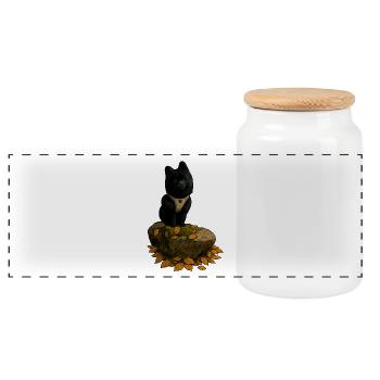 Schwarzer Spitz Hund auf Baumstamm - Panorama Keksdose mit Holzdeckel - Weiß - Vorne