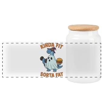 Kinda Fit Sorta Fat Funny Gym Cute Hippo Retro - Panoramic Cookie Jar with Wooden Lid - white - Front