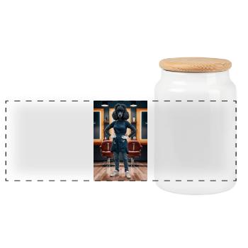 Humanoid Poodle Hairdresser - Panoramic Cookie Jar with Wooden Lid - white - Front