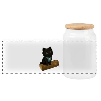 Chien mignon avec tronc d’arbre - Boîte à biscuits avec couvercle en bois - blanc - Devant