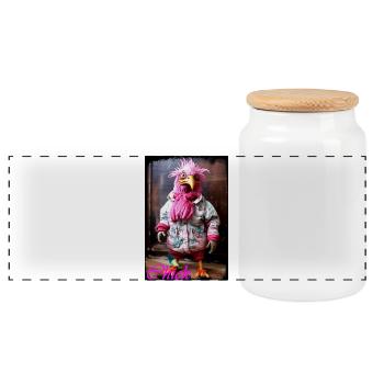 Costume d'oiseau coloré avec une esthétique de style urbain - Boîte à biscuits avec couvercle en bois - blanc - Devant