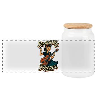 Rockabilly Forever electric guitar woman 50s gift - Panoramic Cookie Jar with Wooden Lid - white - Front