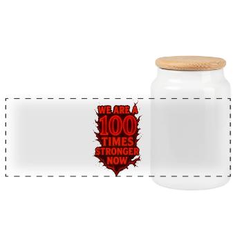 Empowering 100 Times Stronger Anime Quote - Panoramic Cookie Jar with Wooden Lid - white - Front