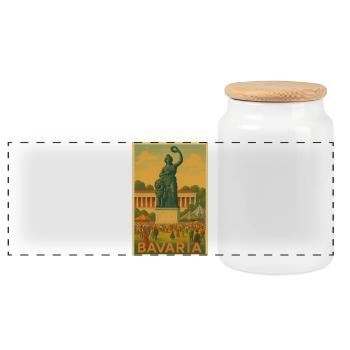 Bavaria Festival Statue Illustration - Panoramic Cookie Jar with Wooden Lid - white - Front