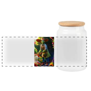 Mante religieuse humanoïde avec chapeau de grange - Boîte à biscuits avec couvercle en bois - blanc - Devant