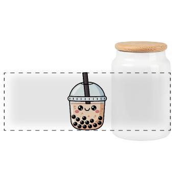 Cute Bubble Tea Kawaii - Panoramic Cookie Jar with Wooden Lid - white - Front