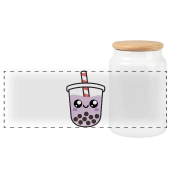 Kawaii Bubble Tea - Panoramic Cookie Jar with Wooden Lid - white - Front