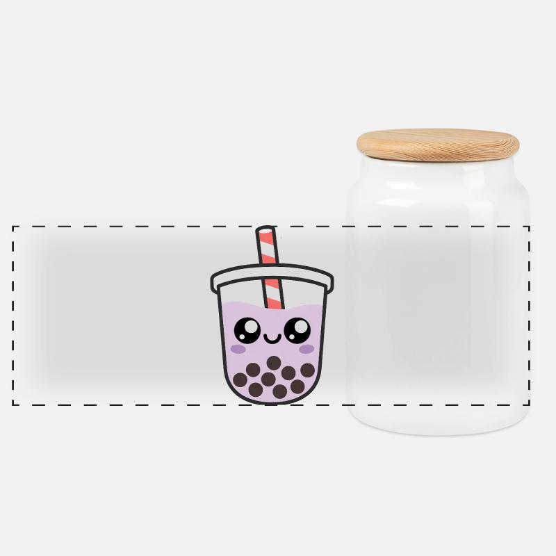 Kawaii Bubble Tee - Panorama Keksdose mit Holzdeckel - Weiß