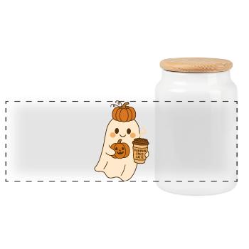 Kürbisgeister Halloween Design - Panorama Keksdose mit Holzdeckel - Weiß - Vorne