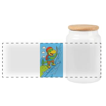 little dino climbs - Panoramic Cookie Jar with Wooden Lid - white - Front