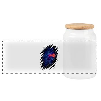 Futuristic Circuit Path with Neon Arrow - Panoramic Cookie Jar with Wooden Lid - white - Front