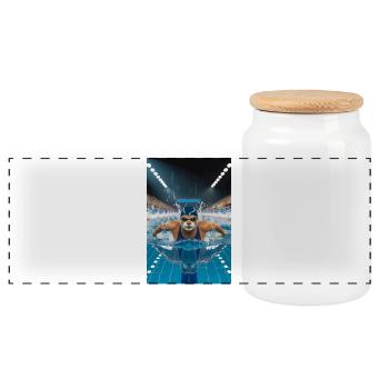 Humanoid Otter in Pool - Panoramic Cookie Jar with Wooden Lid - white - Front