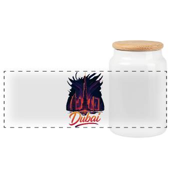 Dubai Gulf Tiger City United Arab Emirates Gift - Panoramic Cookie Jar with Wooden Lid - white - Front