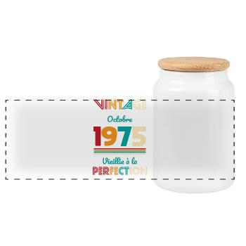 50th Anniversary - Vintage - October 1975 - Panoramic Cookie Jar with Wooden Lid - white - Front