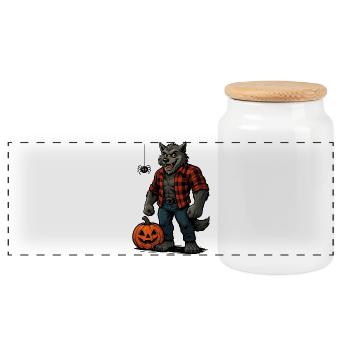 Halloween Werwolf mit Kürbis und Spinne - Panorama Keksdose mit Holzdeckel - Weiß - Vorne