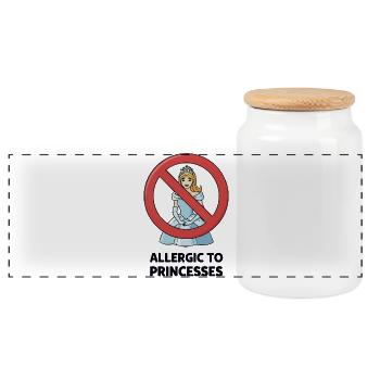 Allergic To Princesses - Funny Sassy Attitude - Panoramic Cookie Jar with Wooden Lid - white - Front