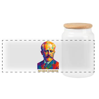Iconographie colorée de la peinture de Tchaïkovski - Boîte à biscuits avec couvercle en bois - blanc - Devant