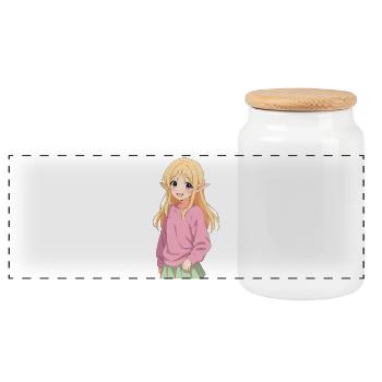 June – Cute Anime Elfenmädchen im Fantasy-Stil - Panorama Keksdose mit Holzdeckel - Weiß - Vorne