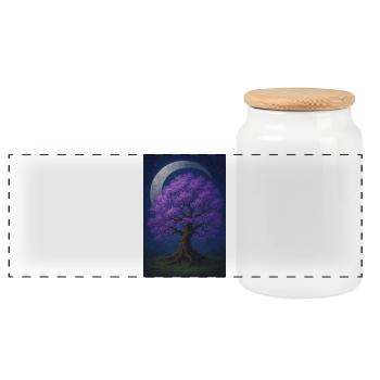Darnassus cottage core - Panoramic Cookie Jar with Wooden Lid - white - Front
