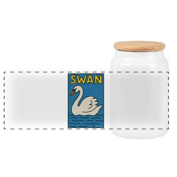 Elegant Swan Illustration - Panoramic Cookie Jar with Wooden Lid - white - Front