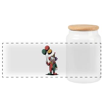 Clown effrayant avec des ballons - Boîte à biscuits avec couvercle en bois - blanc - Devant