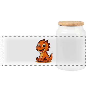 Cute Baby Dinosaur Cartoon - Panoramic Cookie Jar with Wooden Lid - white - Front