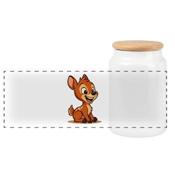 Fawn – Cute Cartoon Forest Animal - Panoramic Cookie Jar with Wooden Lid - white - Front