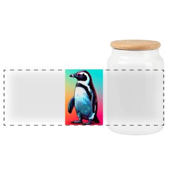 penguin - Panoramic Cookie Jar with Wooden Lid - white - Front