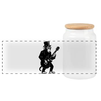 Elegant Affe mit Gitarre im Top Hat - Panorama Keksdose mit Holzdeckel - Weiß - Vorne