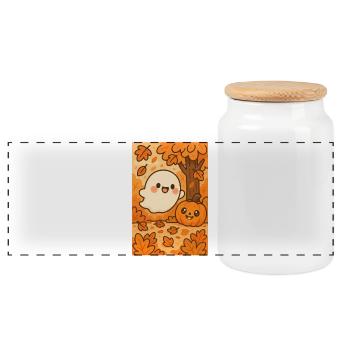 Halloween Cute Ghosts in Autumn - Panoramic Cookie Jar with Wooden Lid - white - Front