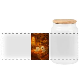 Autumn Ghosts Halloween Cute - Panoramic Cookie Jar with Wooden Lid - white - Front