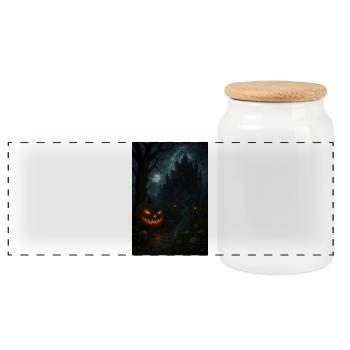 Halloween Pumpkin Spooky - Panoramic Cookie Jar with Wooden Lid - white - Front